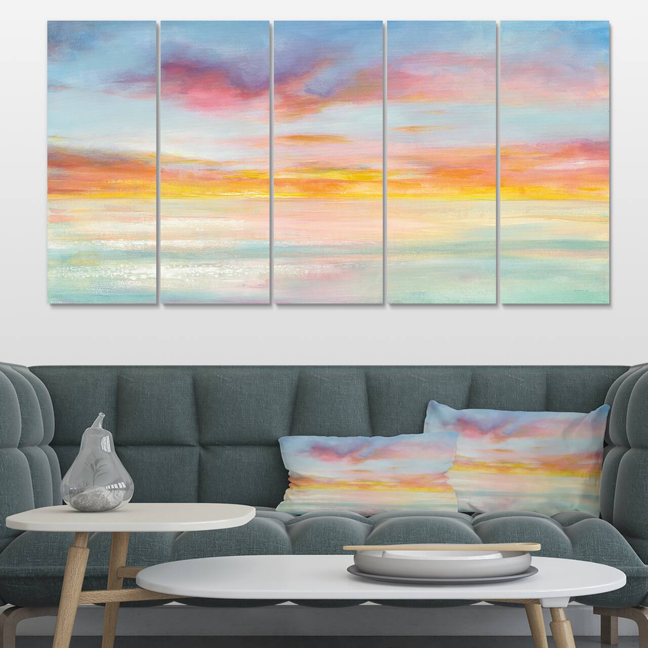 Designart - Pastel Pink And Blue Clouds - Traditional Premium Canvas Wall Art